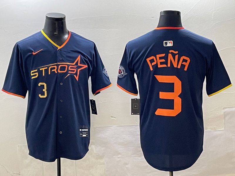 Men Houston Astros #3 Pena Drak Blue Three generations Joint Name 2025 Nike MLB Jersey style 3